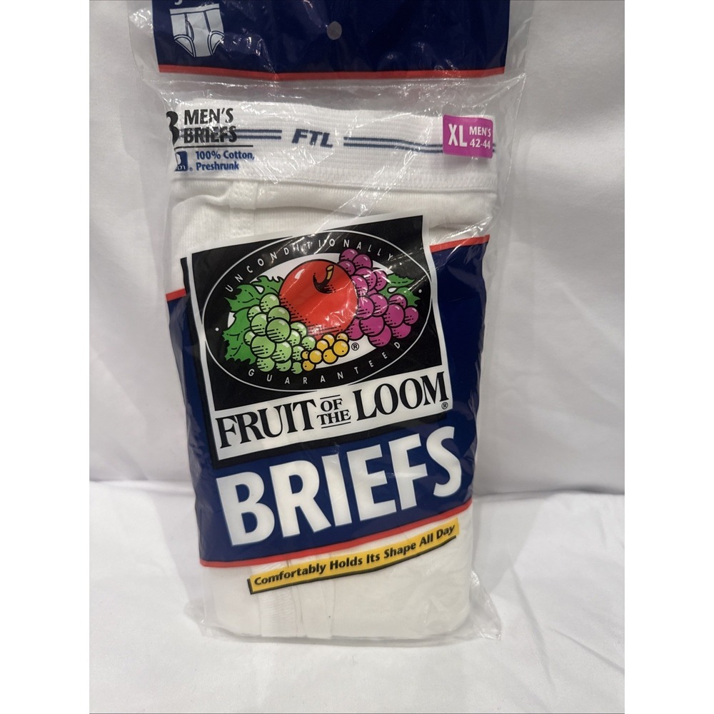 Vintage Fruit of the Loom Men's Briefs 3 Pack XL 42-44 White 100% Cotton NOS